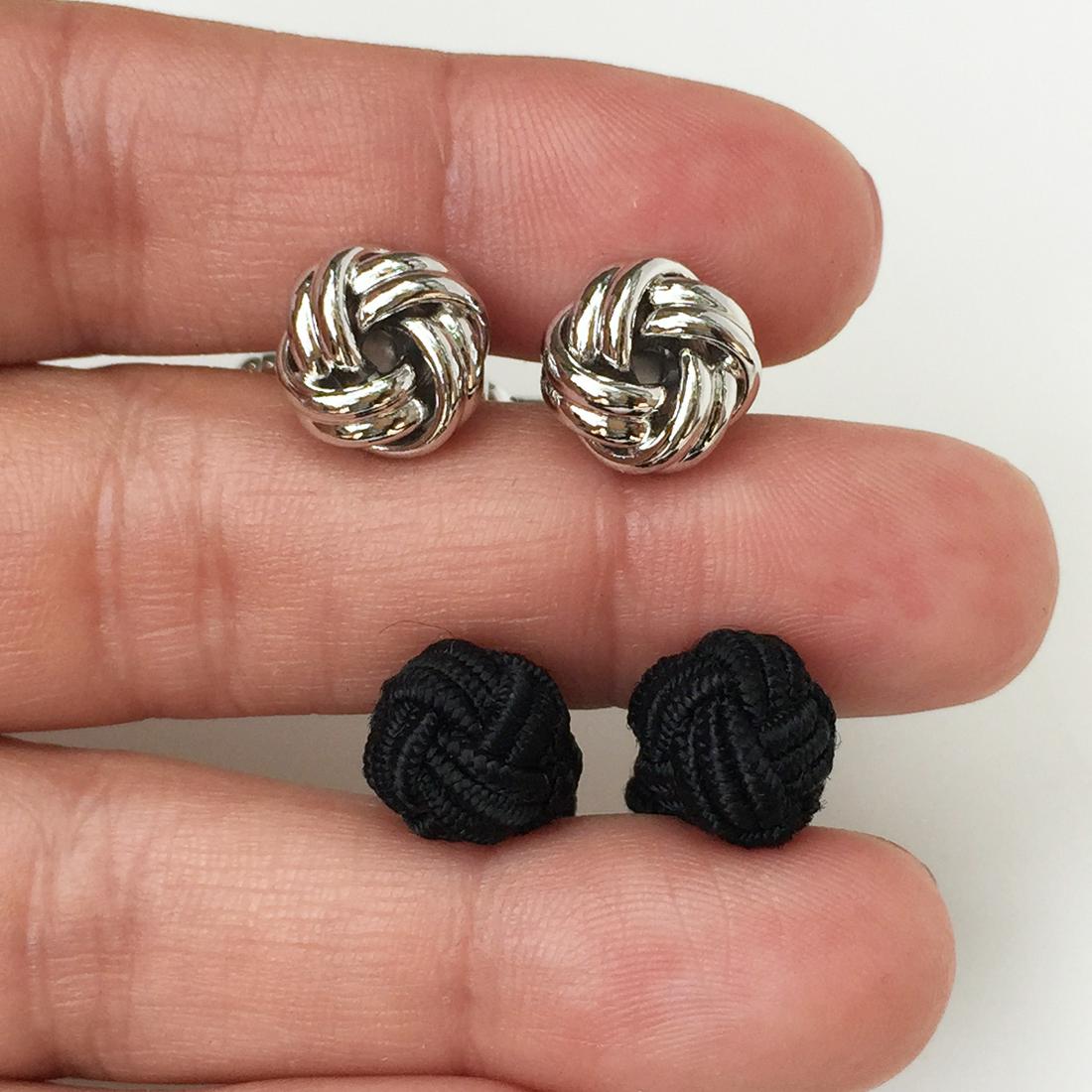 2 Silver tone black knit Knot shape cufflinks set (1 of 6)