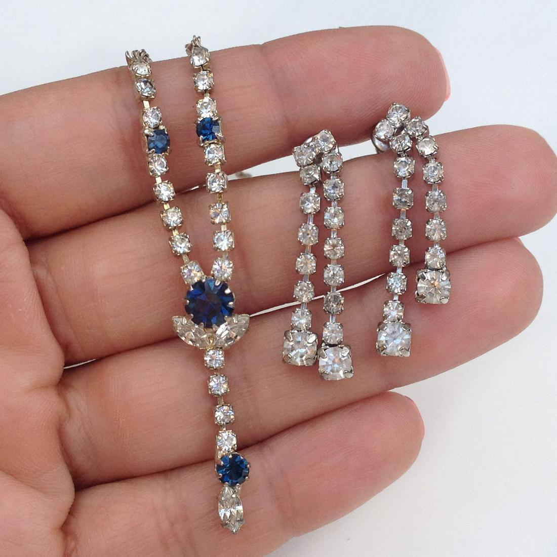 Vintage silver tone blue clear rhinestones set (1 of 5)