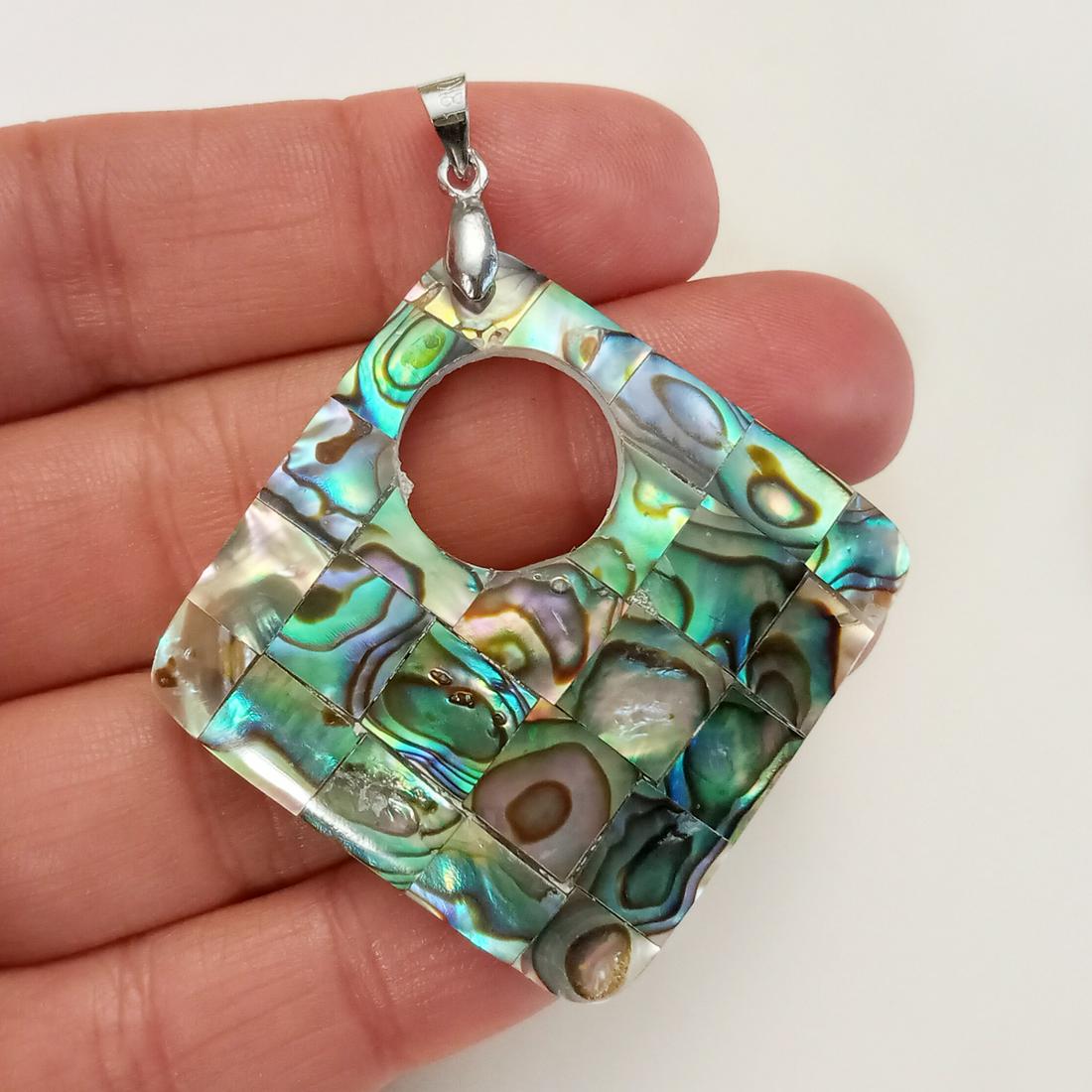 Silver tone Abalone mosaic square shape pendant (1 of 3)