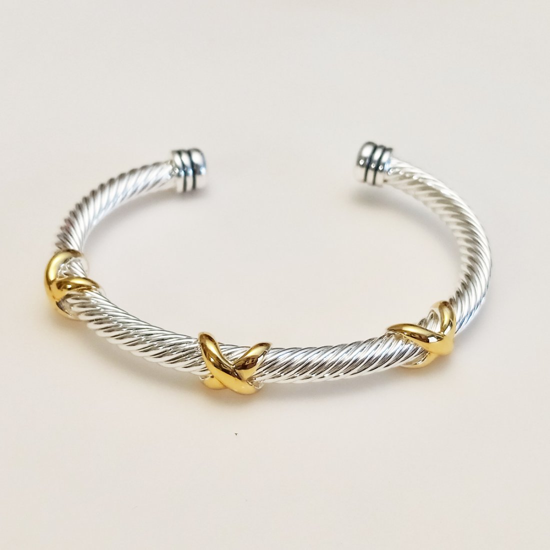 Two tone David Yurman Style X cable cuff bracelet (1 of 7)