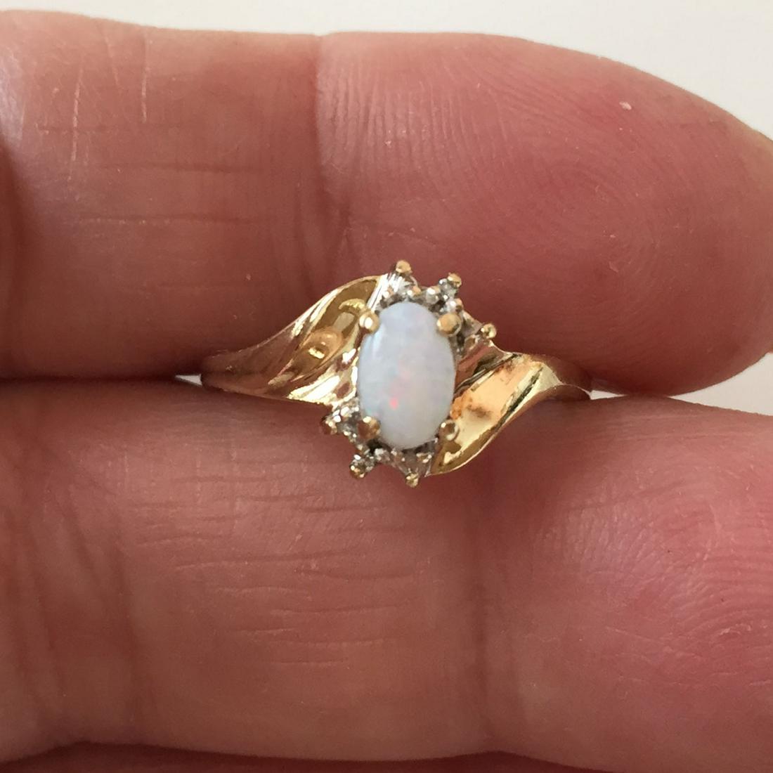 10k yellow gold Australian opal cab diamond ring, 6 1/2 (1 of 6)