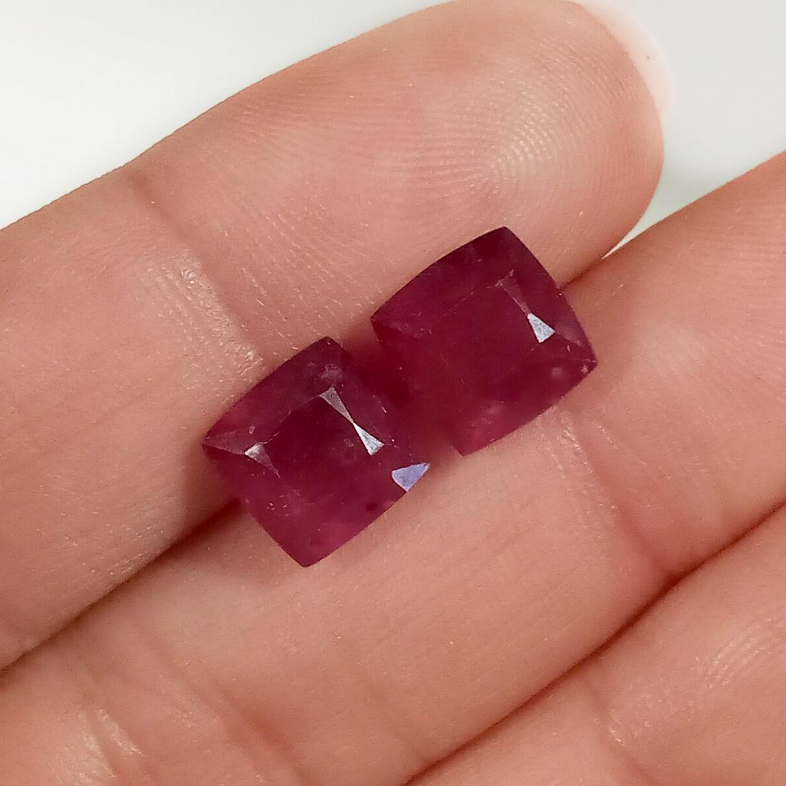 Pair of 8x8 mm square faceted cushion cut ruby 7.68 cts (1 of 2)