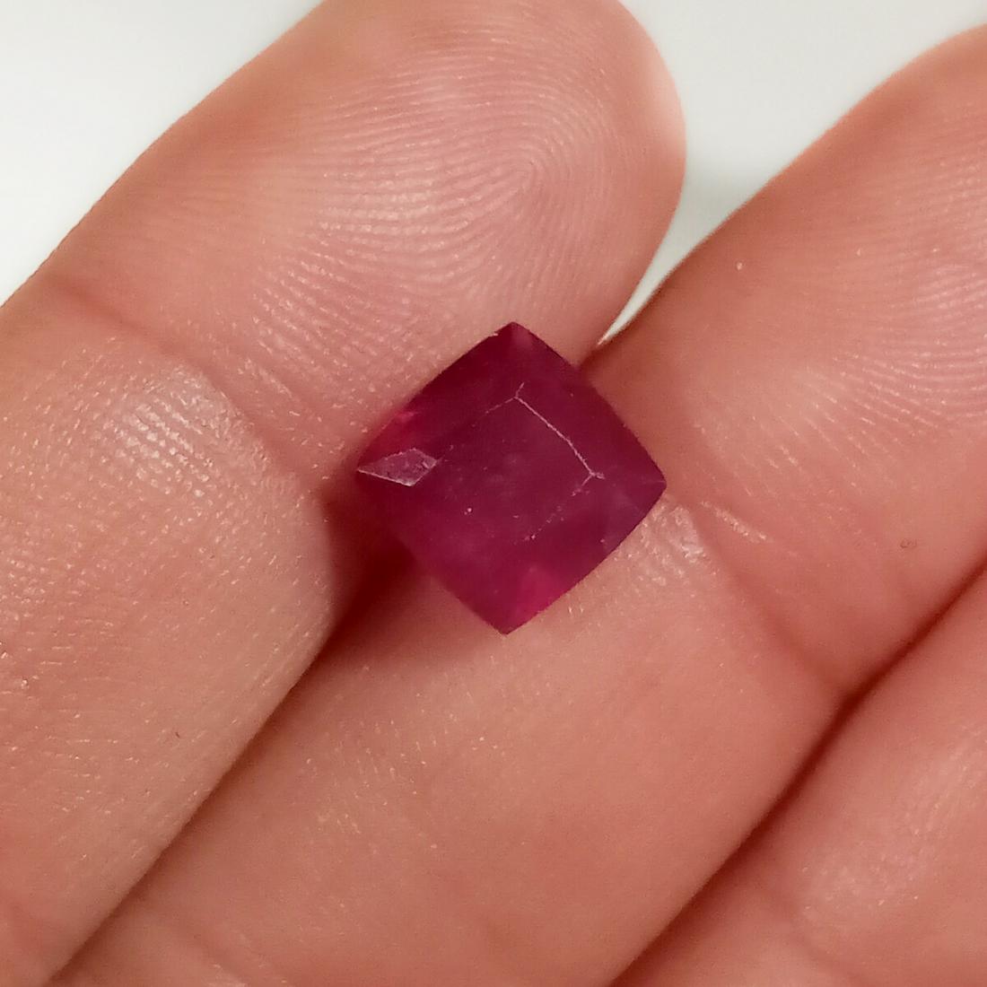 8x8 mm square faceted cushion cut ruby, weight 3.83 cts (1 of 2)