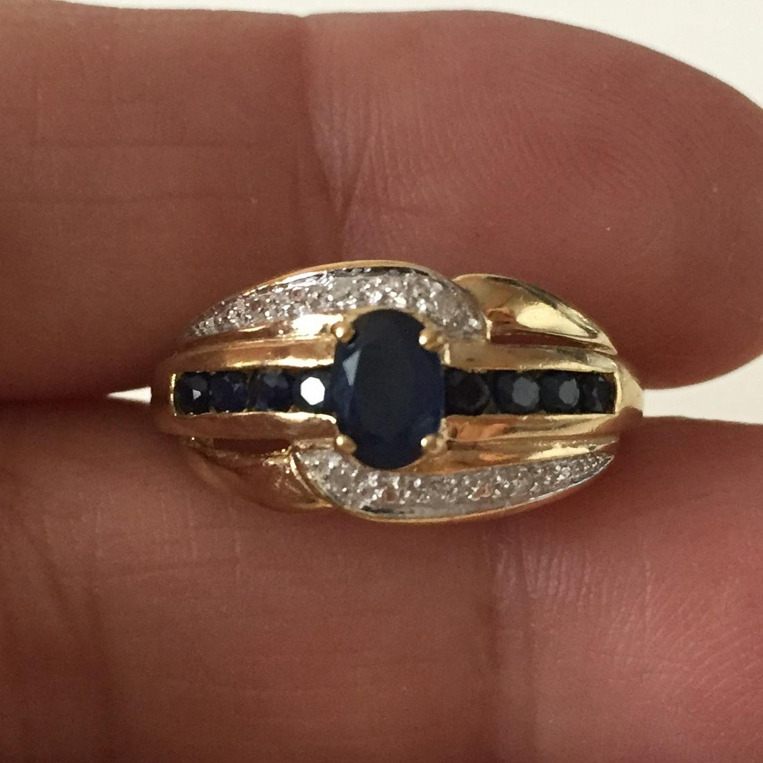 10K yellow gold blue sapphire diamond ring, size 7 (1 of 5)