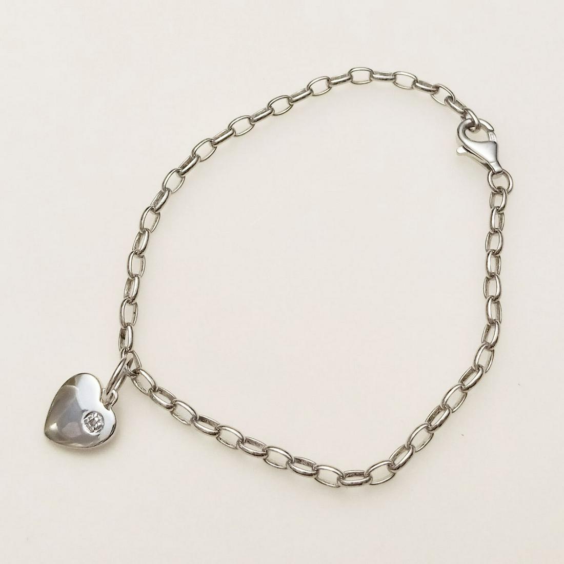 Sterling silver chain, diamond heart charm bracelet (1 of 2)