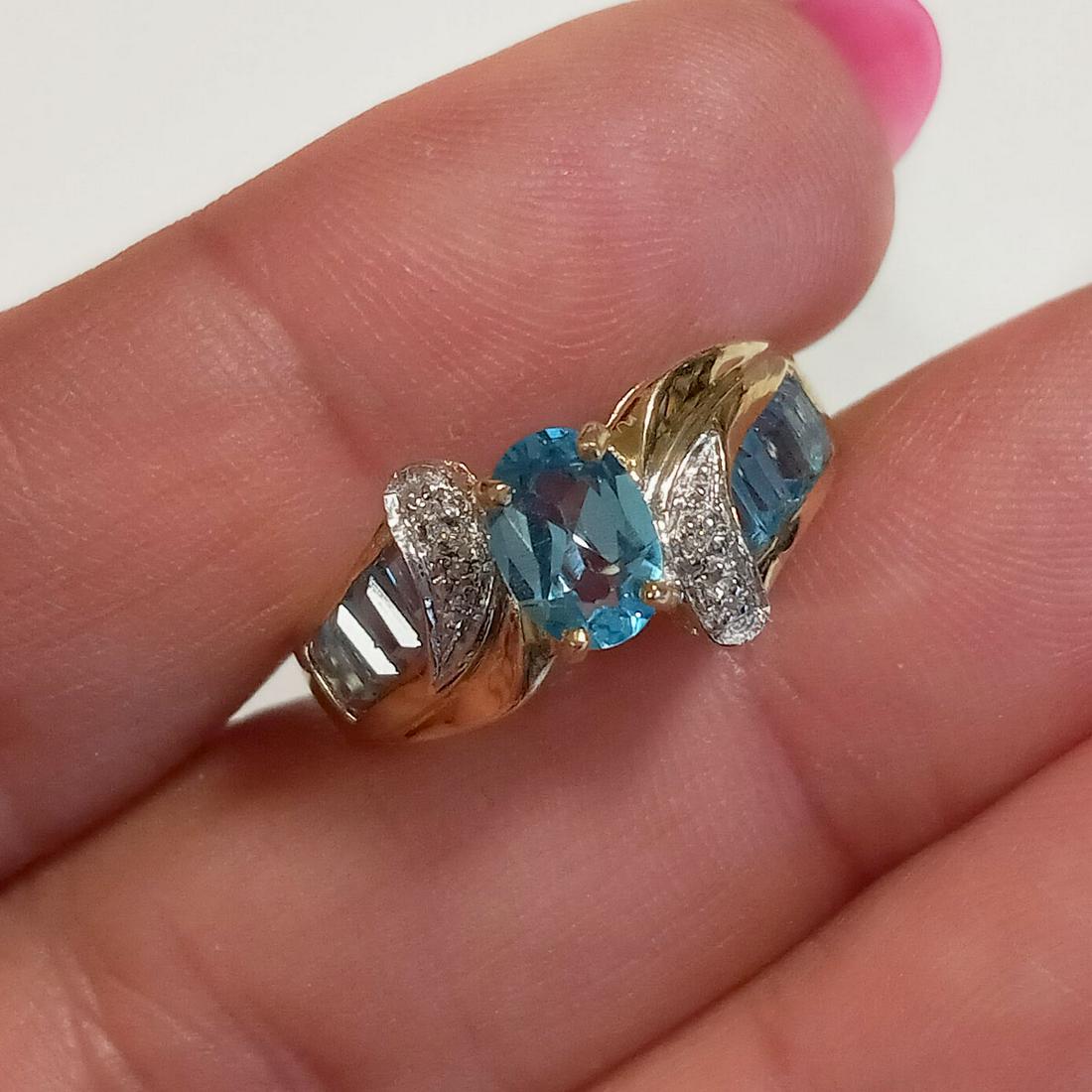 10K yellow gold blue topaz diamond ring, size 7 (1 of 5)