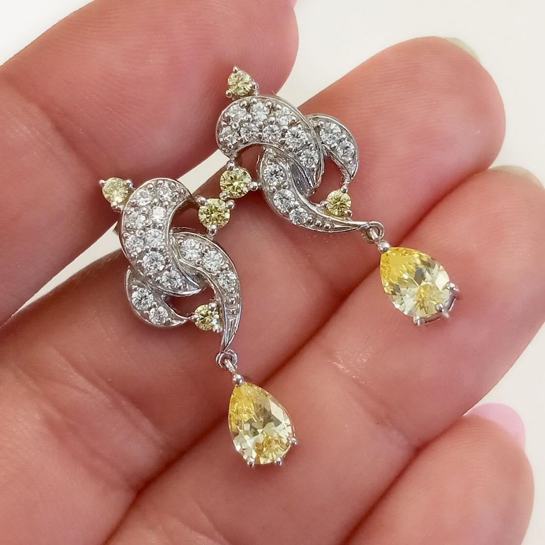 Sterling silver clear and Lemon color CZ earrings (1 of 3)