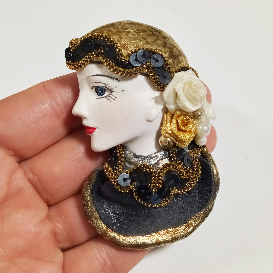 Lady head face brooch shop