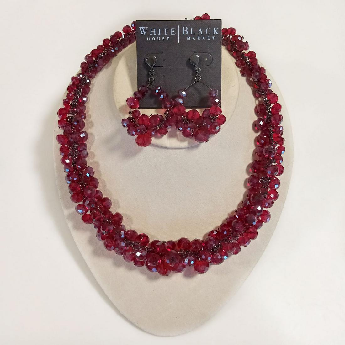 Faceted red ruby color beads necklace earrings set (1 of 5)