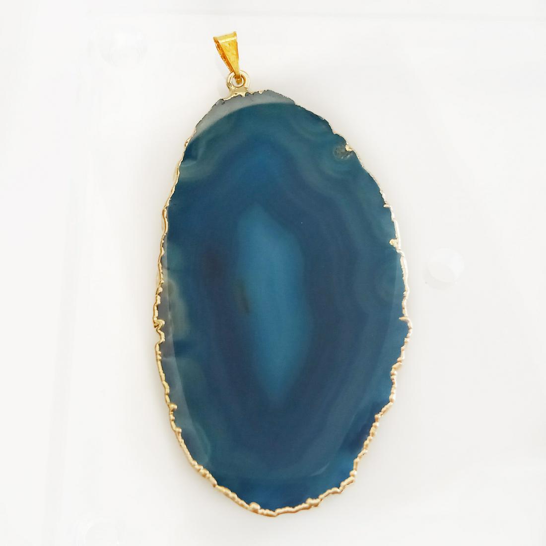 Gold tone Blue Agate free shape slice pendant (1 of 4)