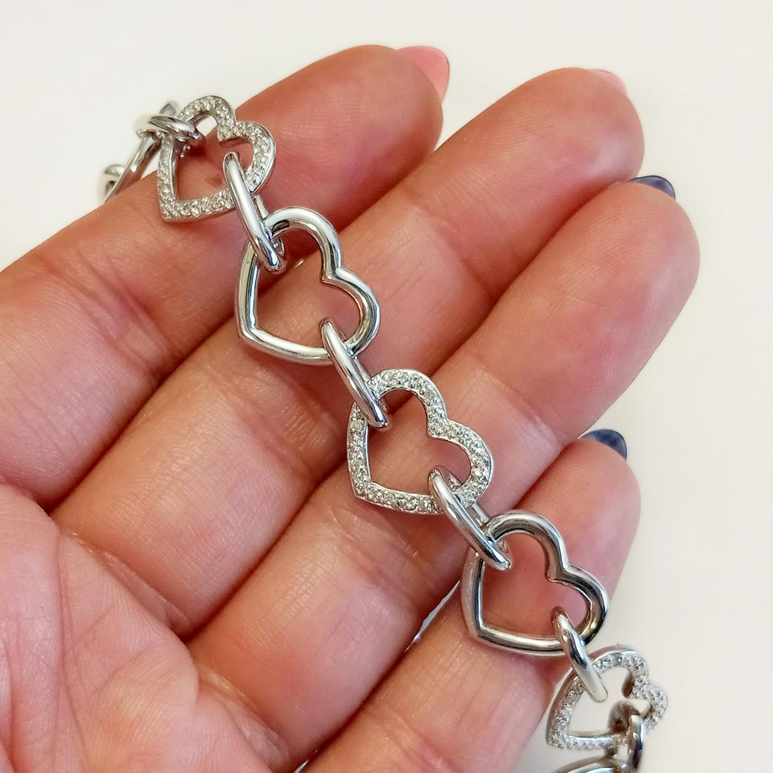 Sterling silver Diamond heart link bracelet (1 of 3)