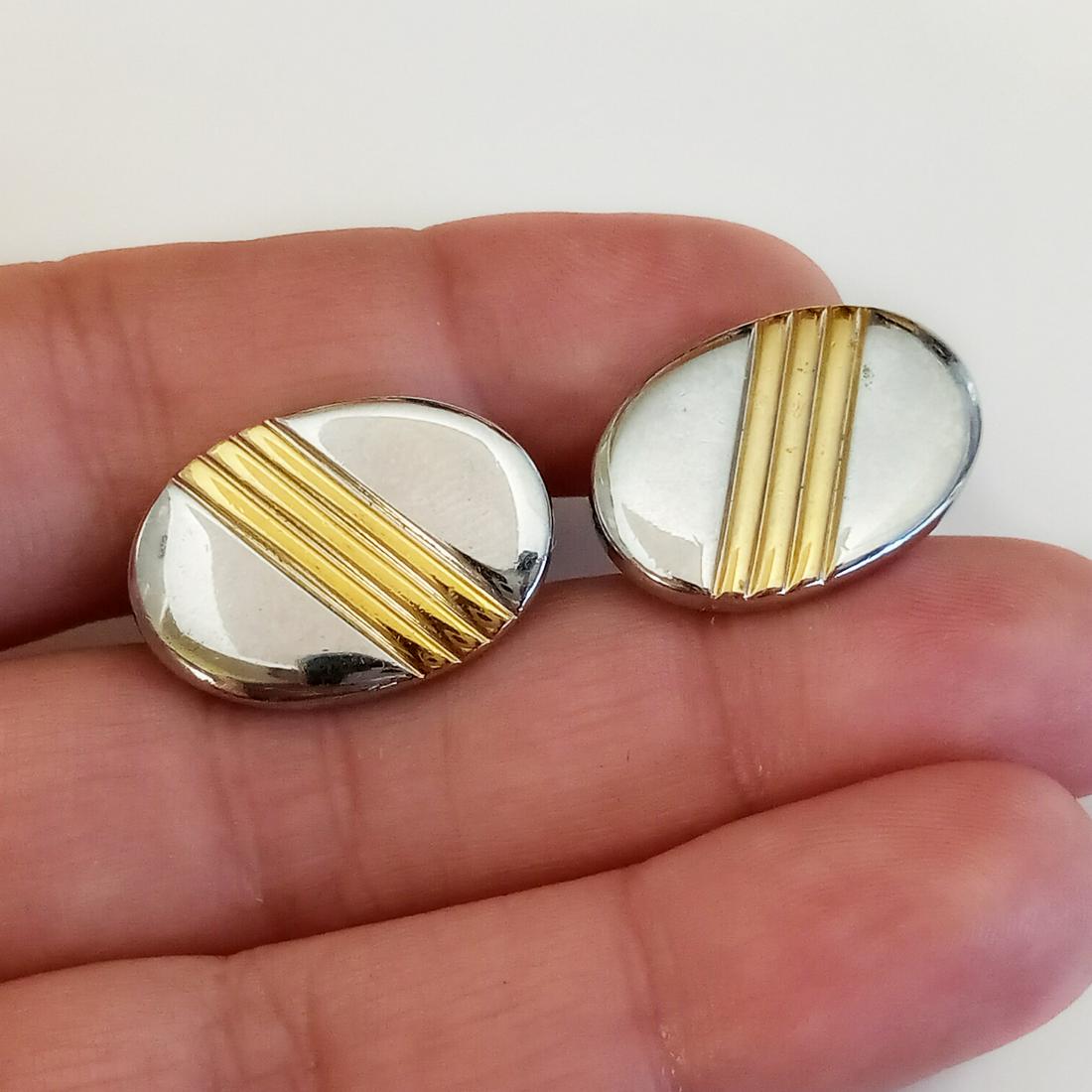 Two tone shiny finish oval shape cufflinks (1 of 6)