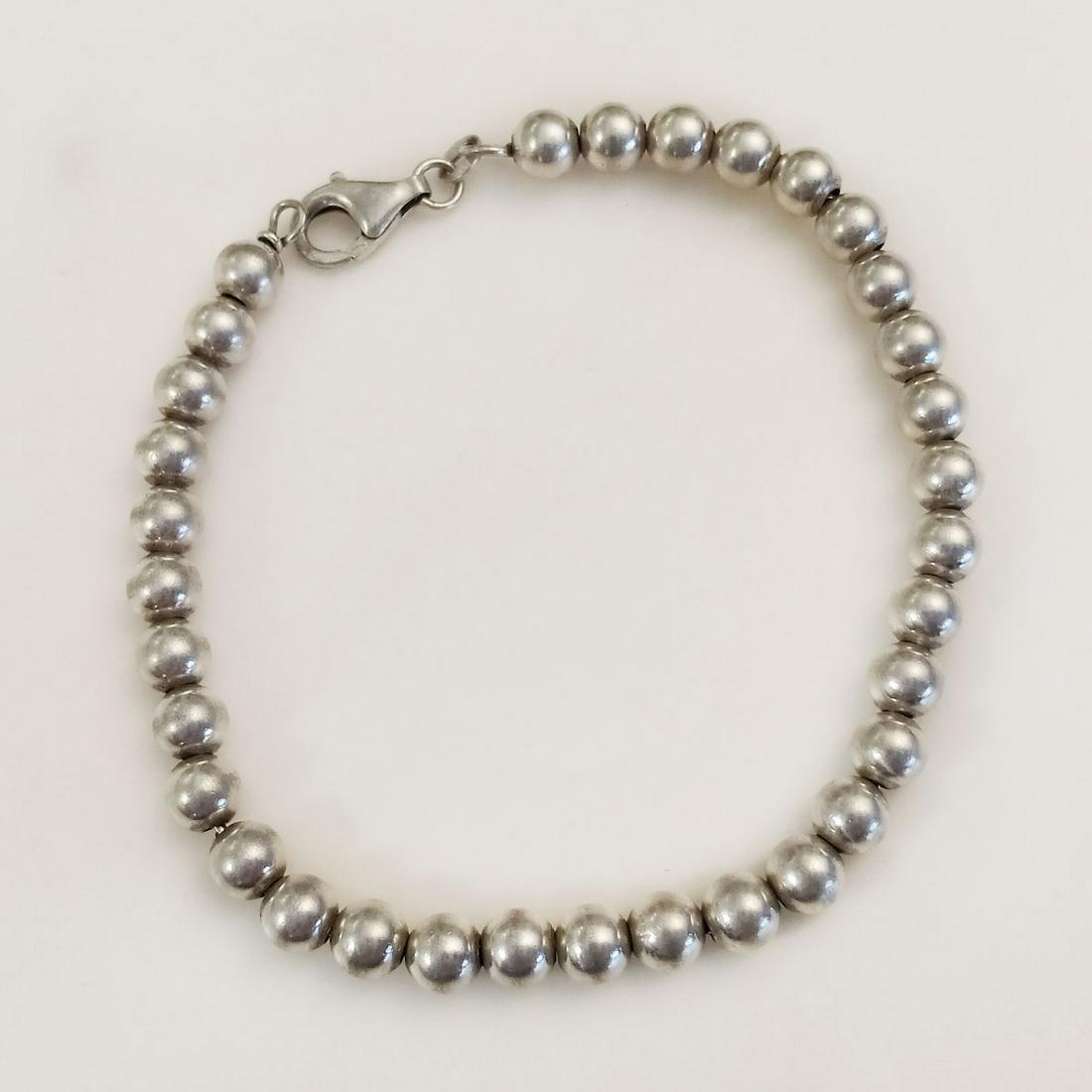 Sterling silver round beads bracelet, length 8 1/2 inches (1 of 2)