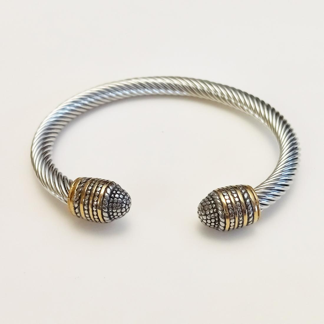 Two tone twisted cable texture cuff bracelet (1 of 6)