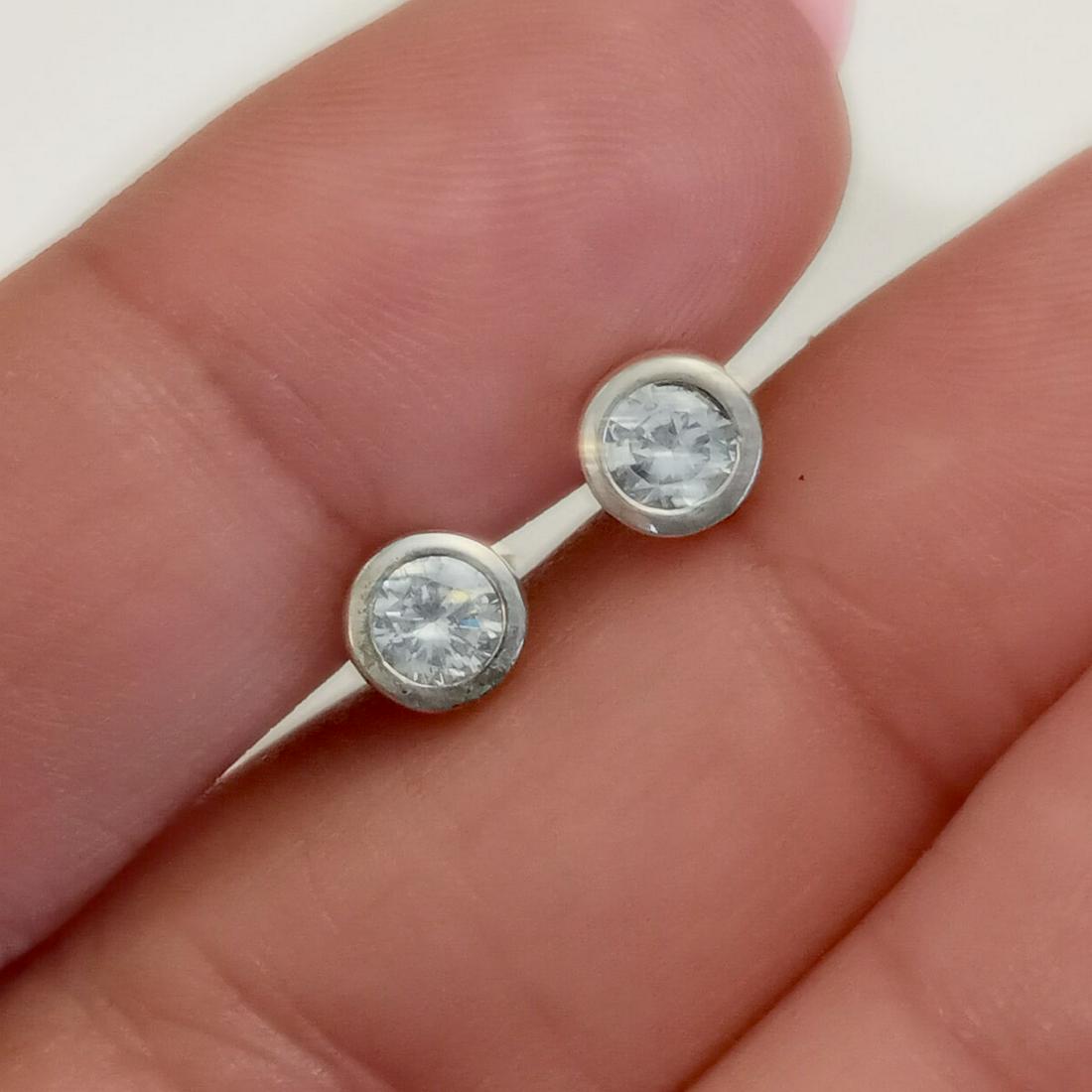 Sterling silver clear CZ round push back stud earrings (1 of 3)
