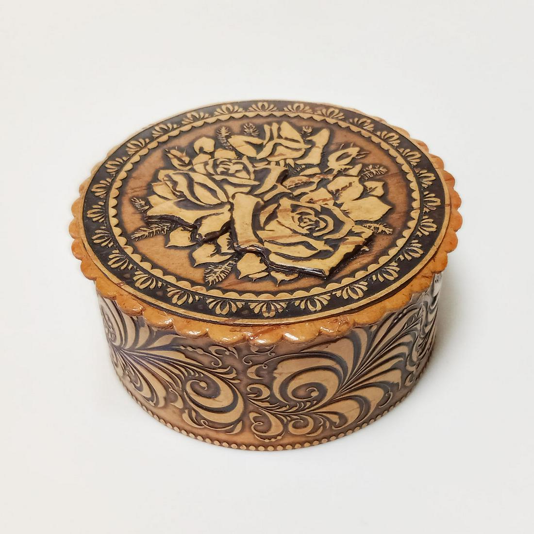 Hand carved Birch bark Rose Flower trinket jewelry box (1 of 6)