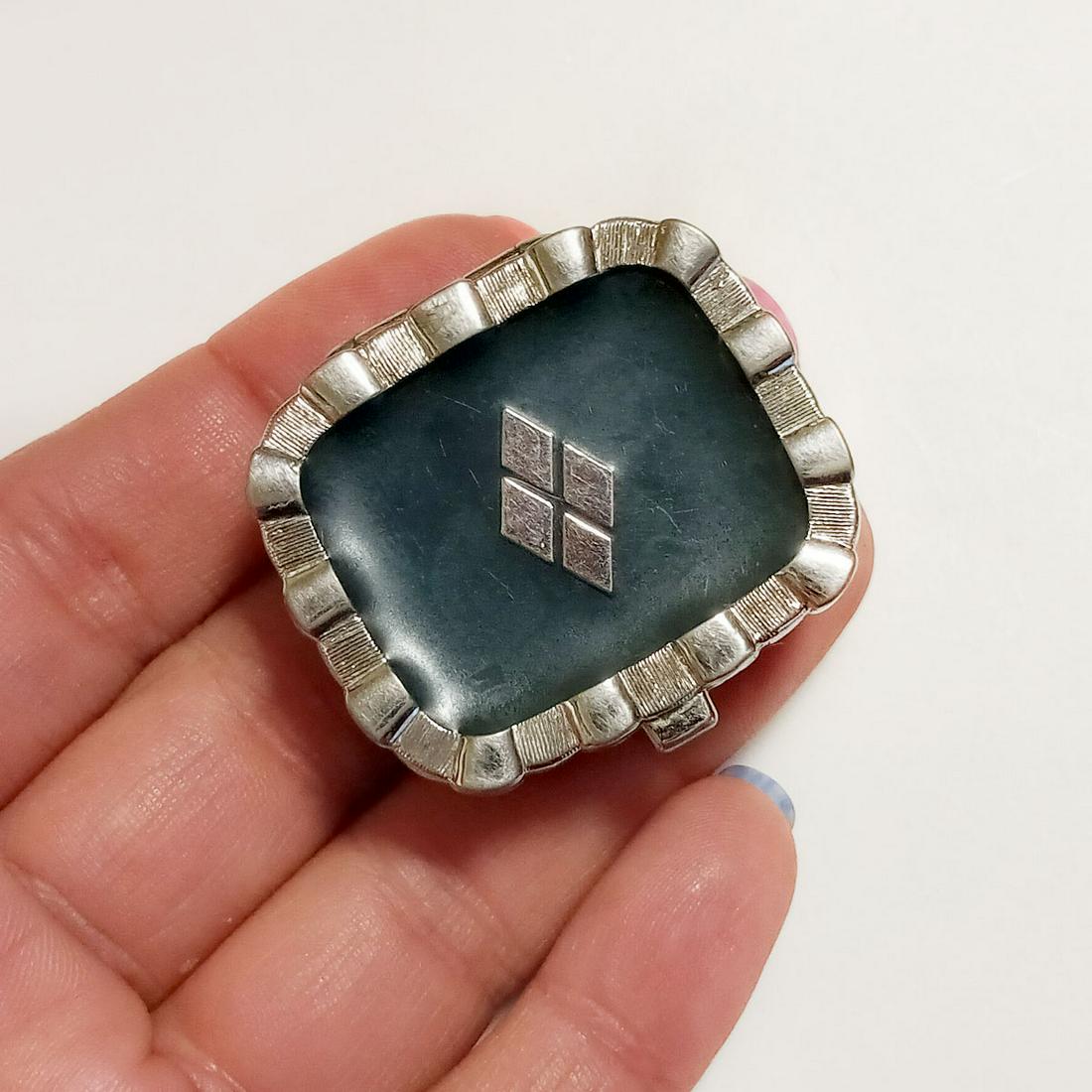 Silver tone black dark green navy  enamel trinket box (1 of 6)