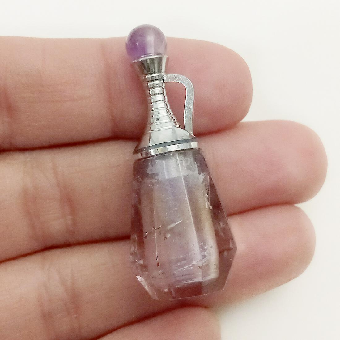 Silver tone genuine carved Amethyst perfume bottle (1 of 5)