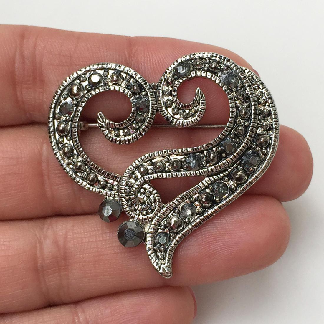 Silver tone crystals Heart shape brooch (1 of 3)