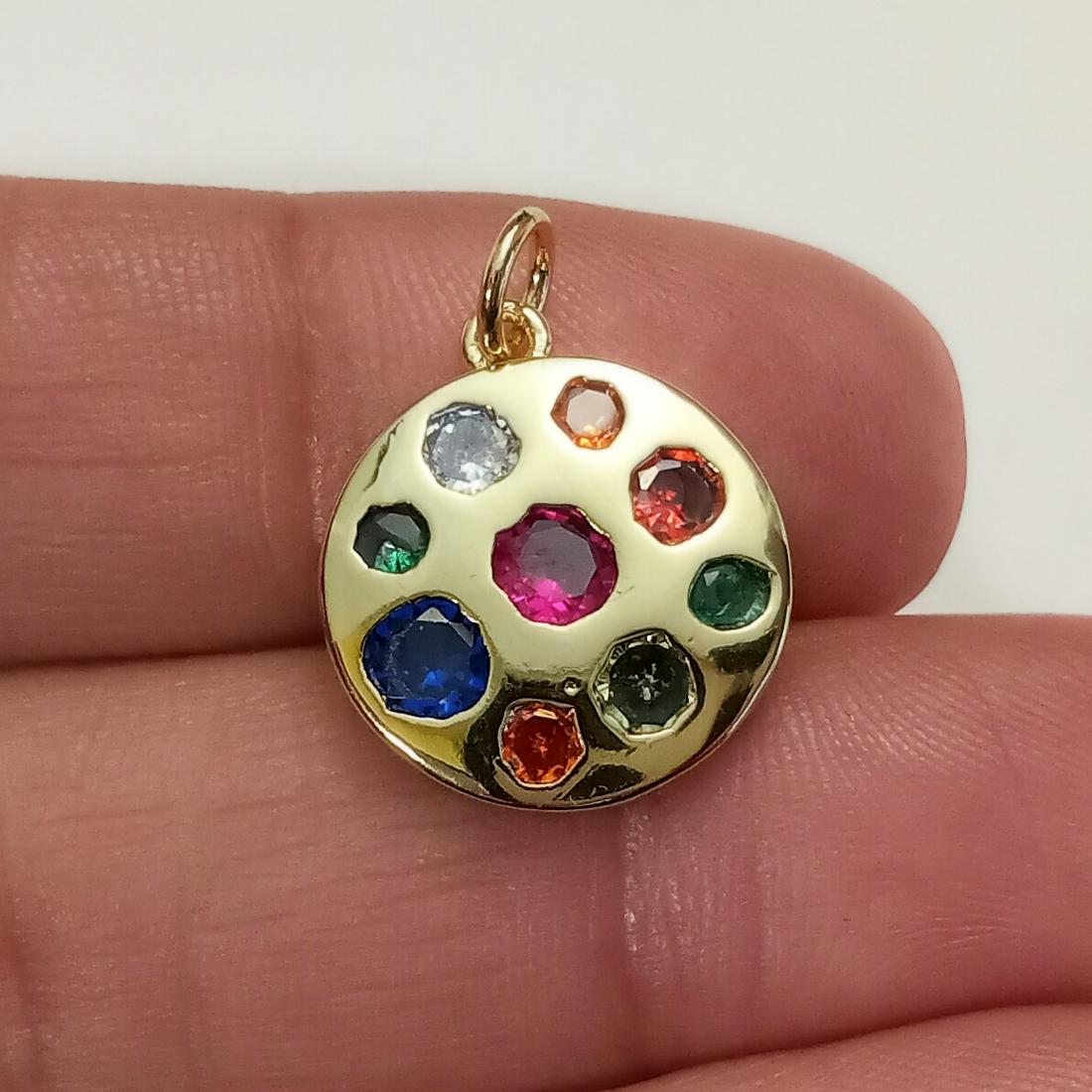 Gold tone multicolor CZ round shape pendant charm (1 of 3)