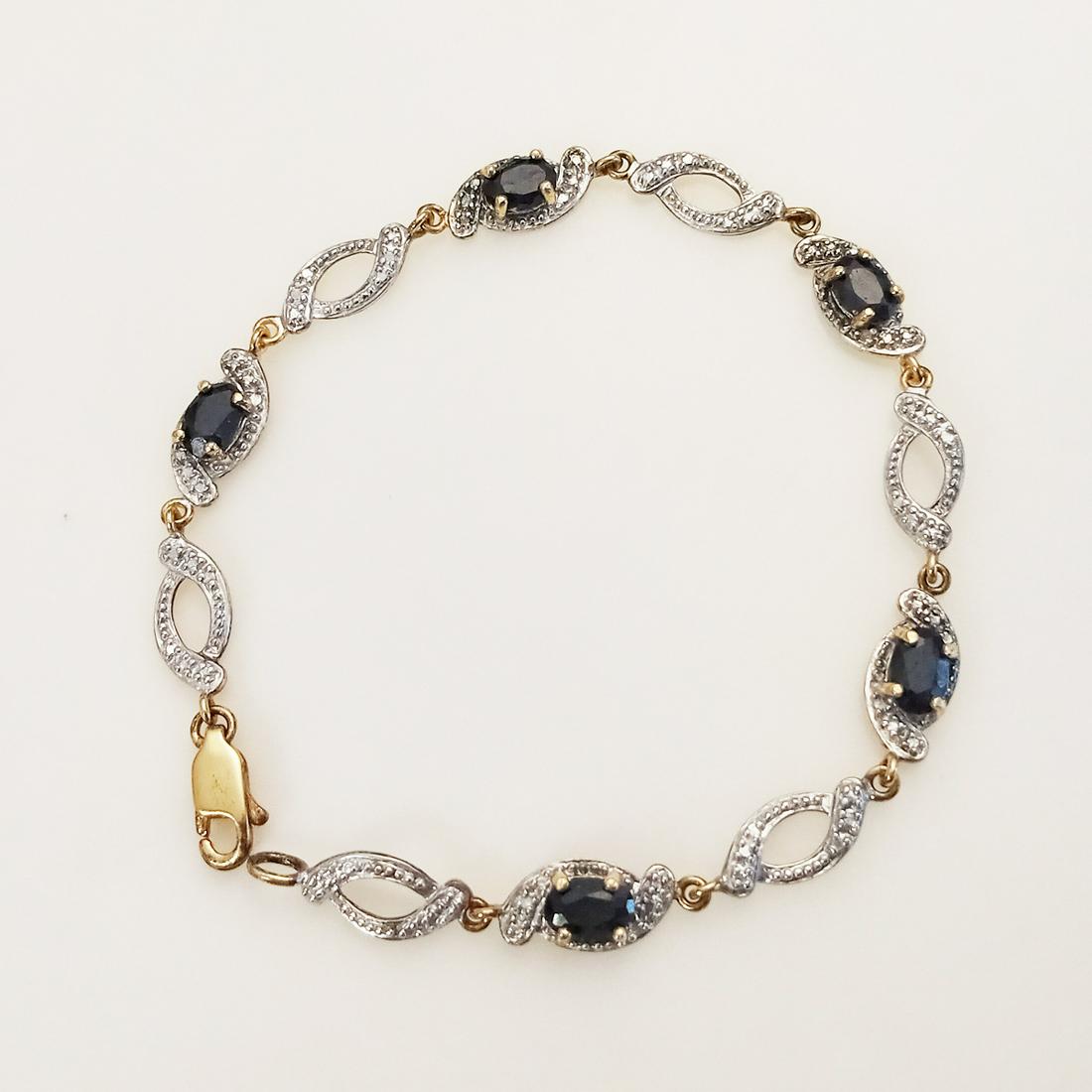 Sterling silver gold plated diamond navy stone bracelet (1 of 4)