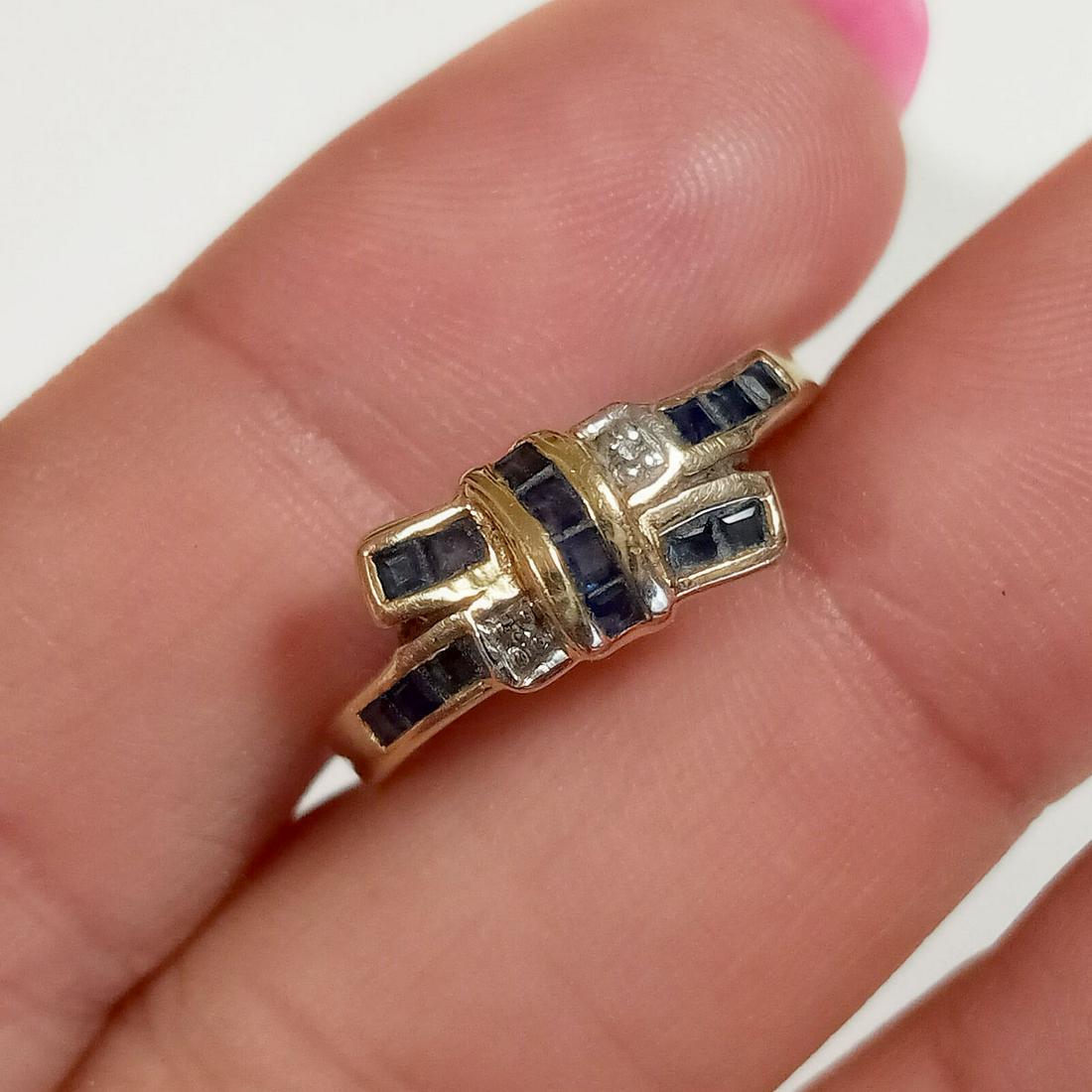 14K yellow gold sapphire diamond ring, size 7 (1 of 5)