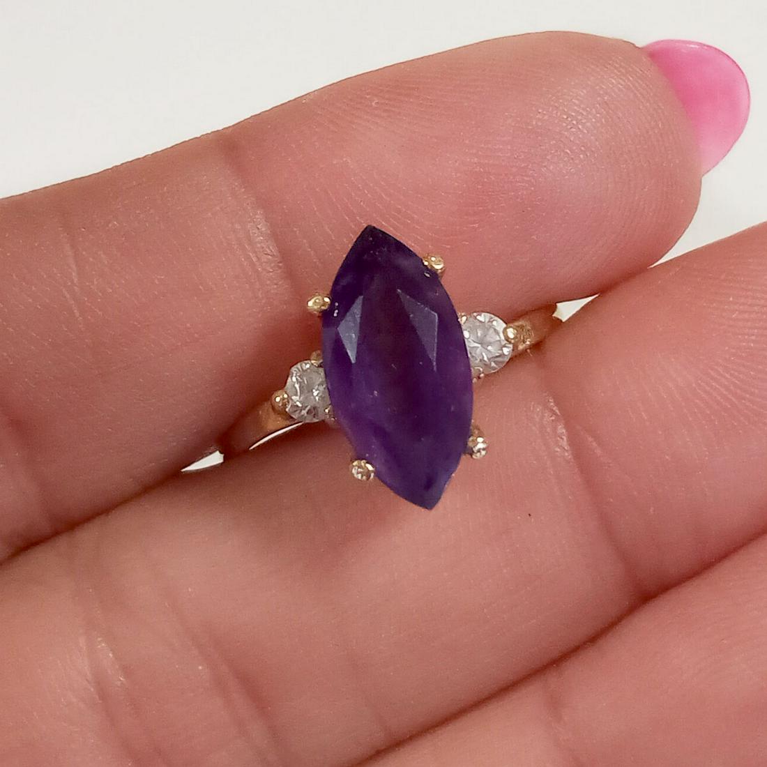 14K yellow gold amethyst diamond ring, size 6 1/2 (1 of 6)