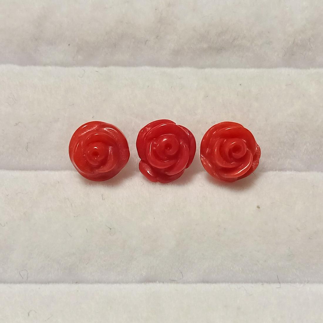 Lot of 3 carved genuine red coral Flower drilled 8 mm (1 of 4)