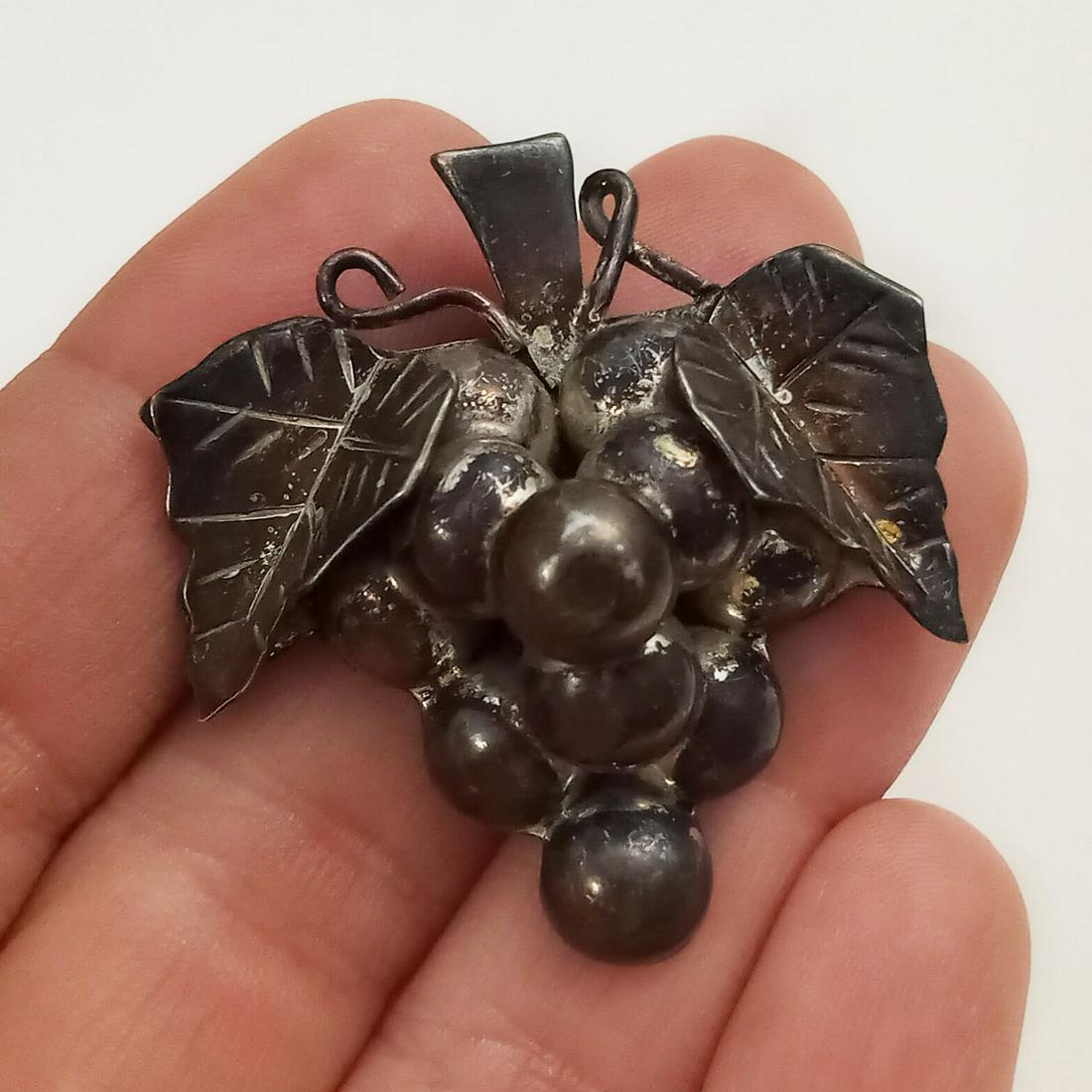 Oxidized sterling silver Grape cluster brooch pendant (1 of 5)
