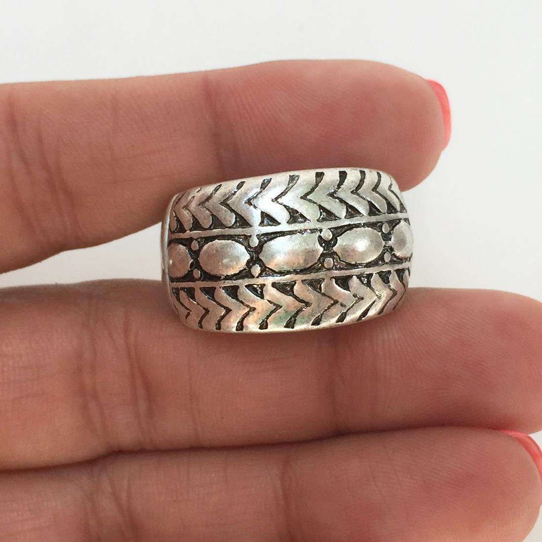 Silver tone matte finish black enamel stretch ring (1 of 6)