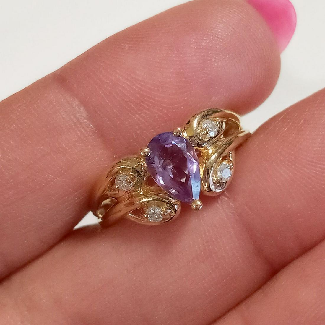 10K yellow gold amethyst diamond ring, size 6 1/2 (1 of 5)