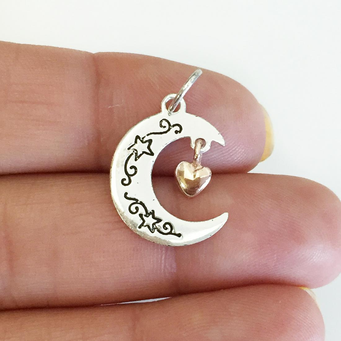 Sterling silver Crescent moon Heart pendant charm (1 of 3)