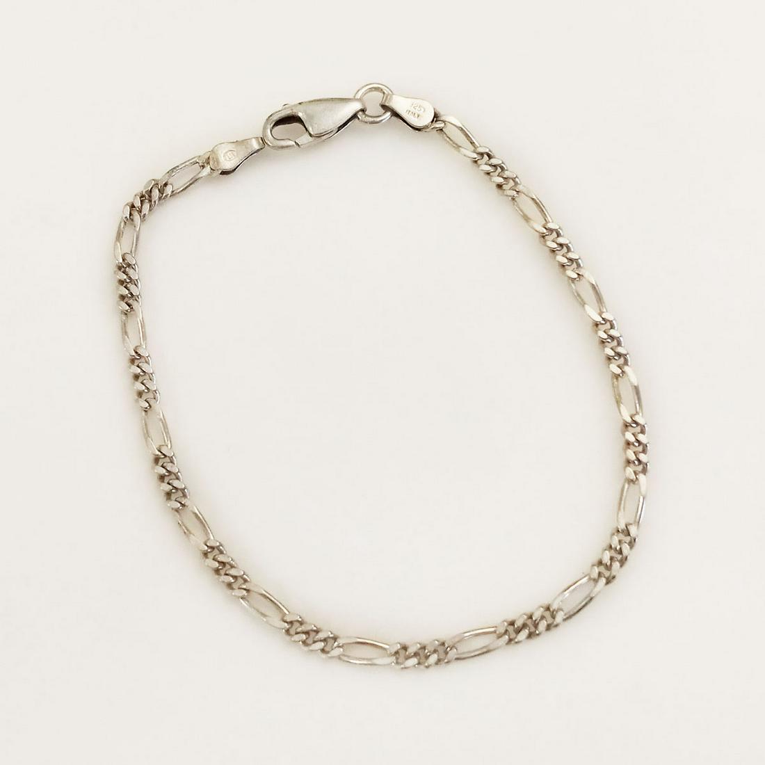 Sterling silver figaro chain bracelet, length 7 inches (1 of 2)