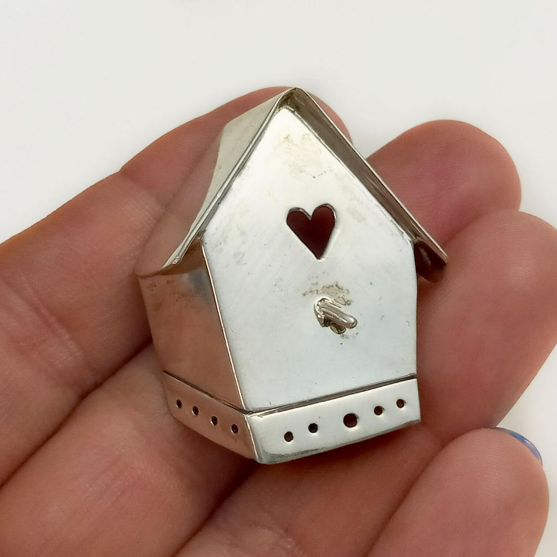 FAR FETCHED Vintage sterling silver Bird House brooch (1 of 4)