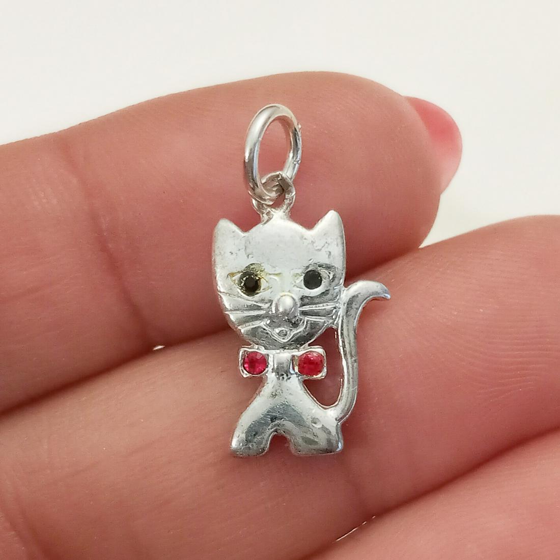 Sterling silver red rhinestones Kitty Cat charm pendant (1 of 3)