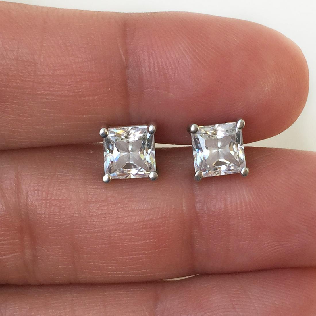 Sterling silver square clear CZ stud earrings (1 of 4)