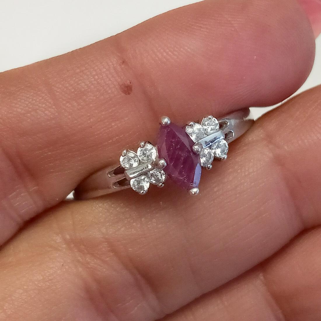 Sterling silver marquise ruby, CZ ring size 10 3/4 (1 of 5)