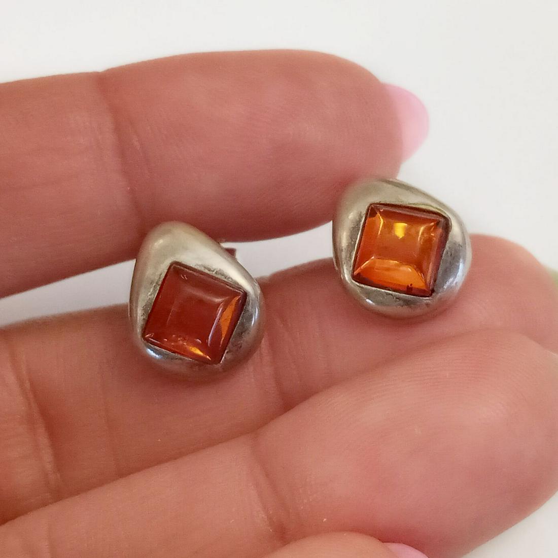 Vintage sterling silver amber color cab earrings (1 of 3)