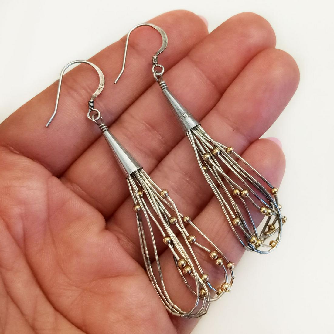 Gold plated sterling silver dangling fish hook earrings (1 of 2)
