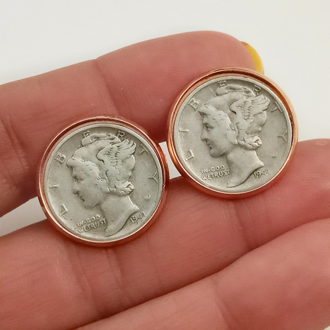 Silver Mercury Dime 1941 coin rose gold tone cufflinks (1 of 5)
