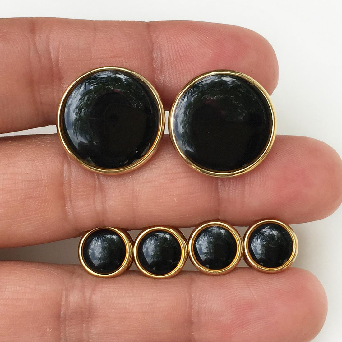 Gold tone black enamel round cufflinks button pin set (1 of 7)