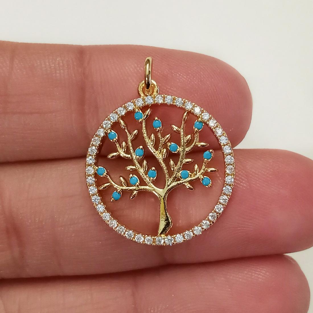 Gold tone pave set CZ Tree round shape pendant (1 of 3)