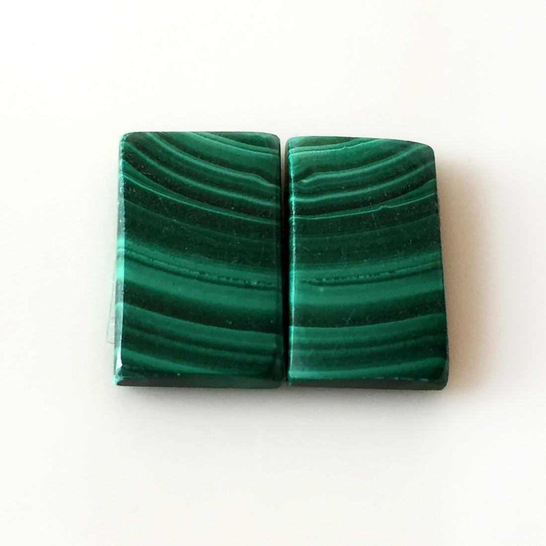 Pair of rectangular shape malachite flat cab, 20.87 cts (1 of 3)