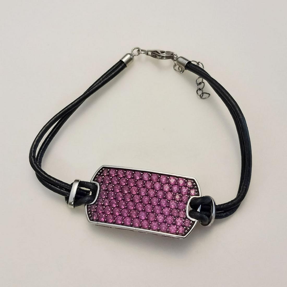 Sterling silver rhodolite garnet leather bracelet (1 of 3)