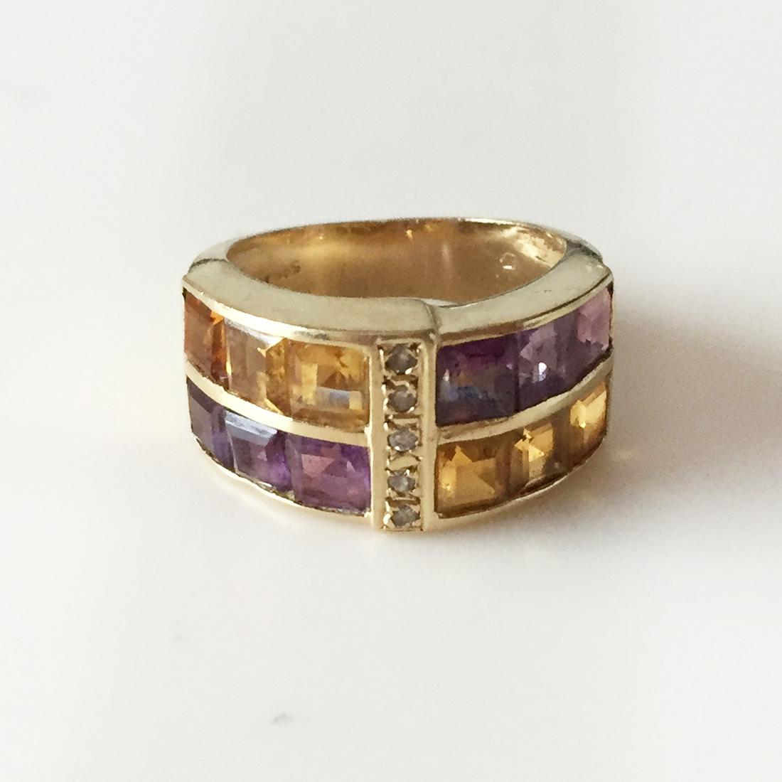 14K yellow gold Amethyst Citrine Diamond ring, 5 1/2 (1 of 5)