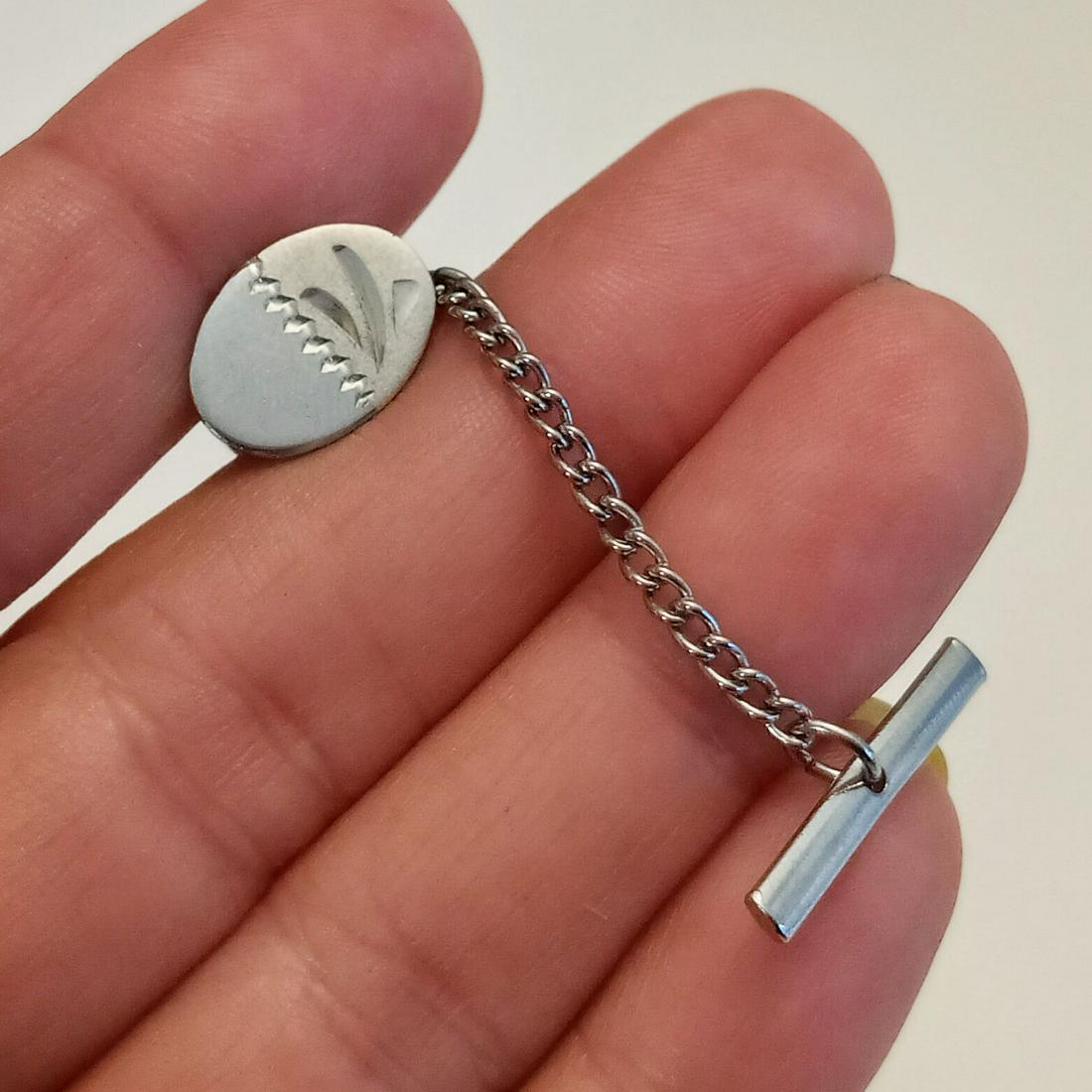 Sterling silver matte and shiny finish oval tie pin (1 of 4)