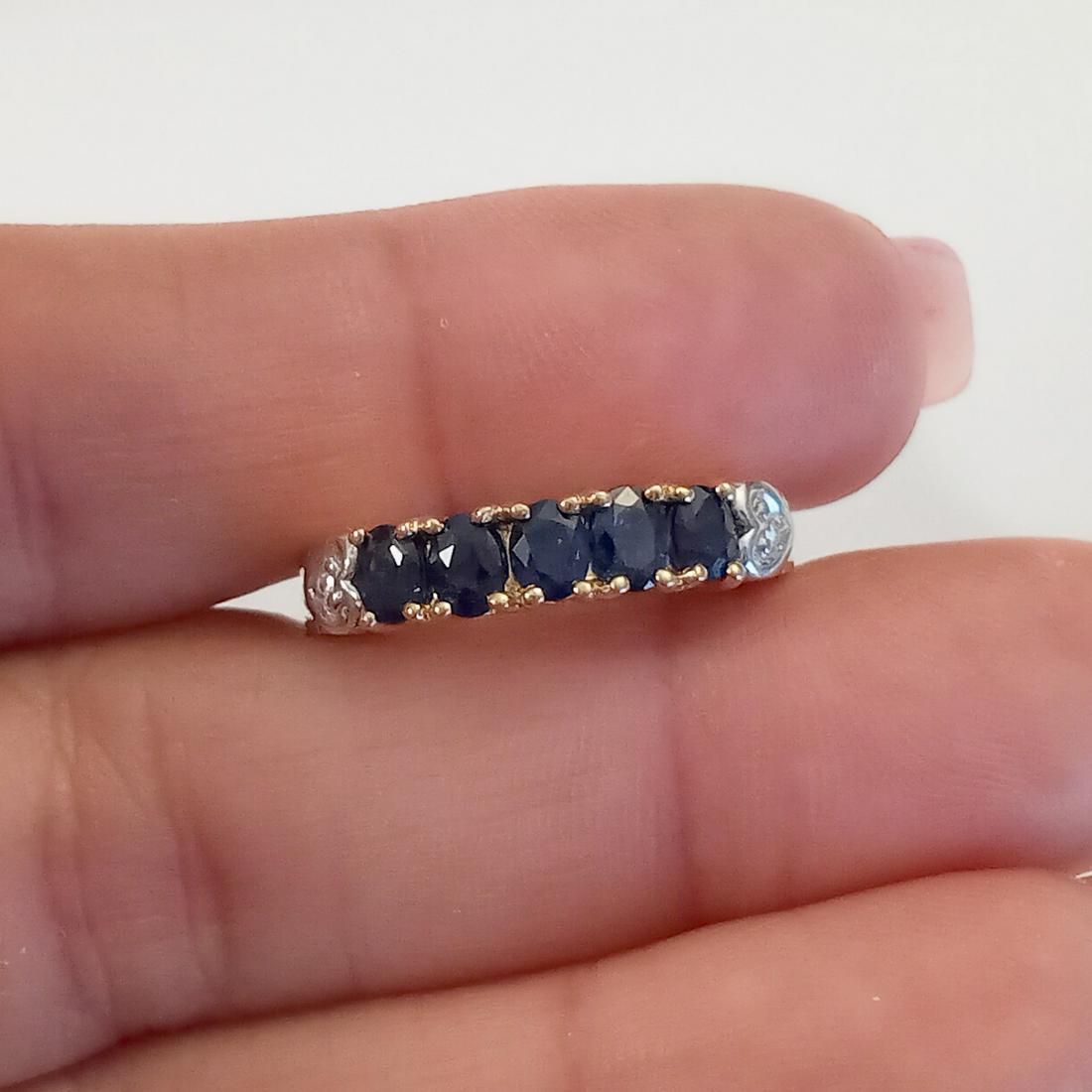 10K yellow gold blue and white sapphire ring, size 6 (1 of 6)