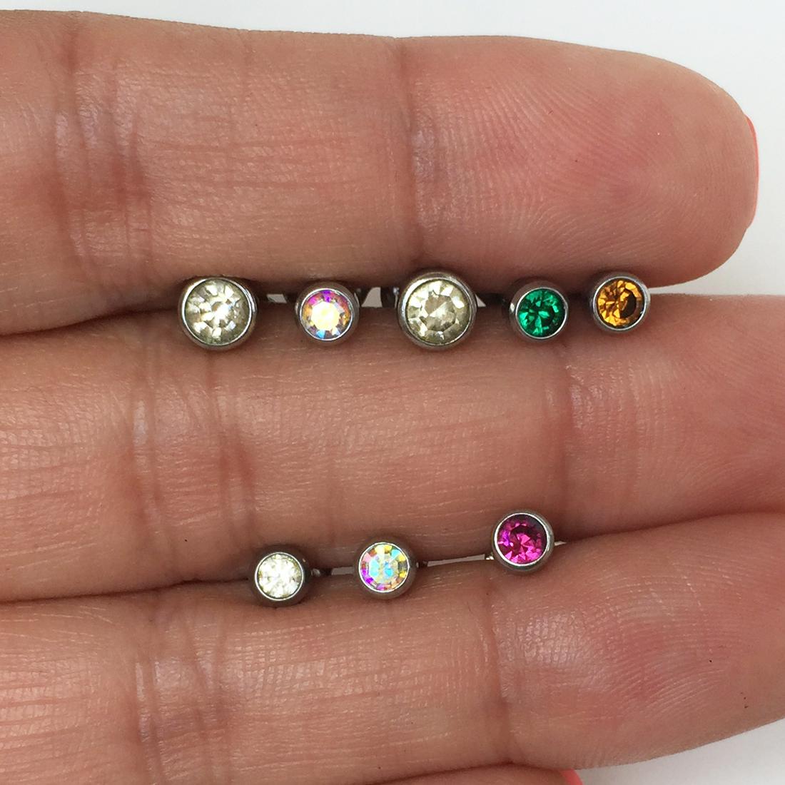 8 silver tone multi crystals piercing push back studs (1 of 3)