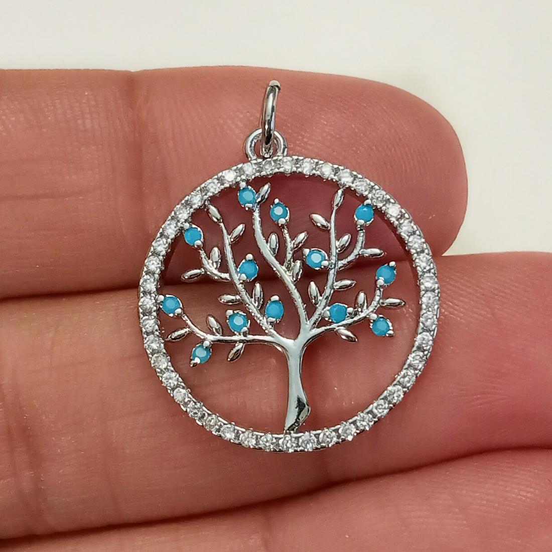 Silver tone pave set CZ Tree round shape pendant (1 of 3)