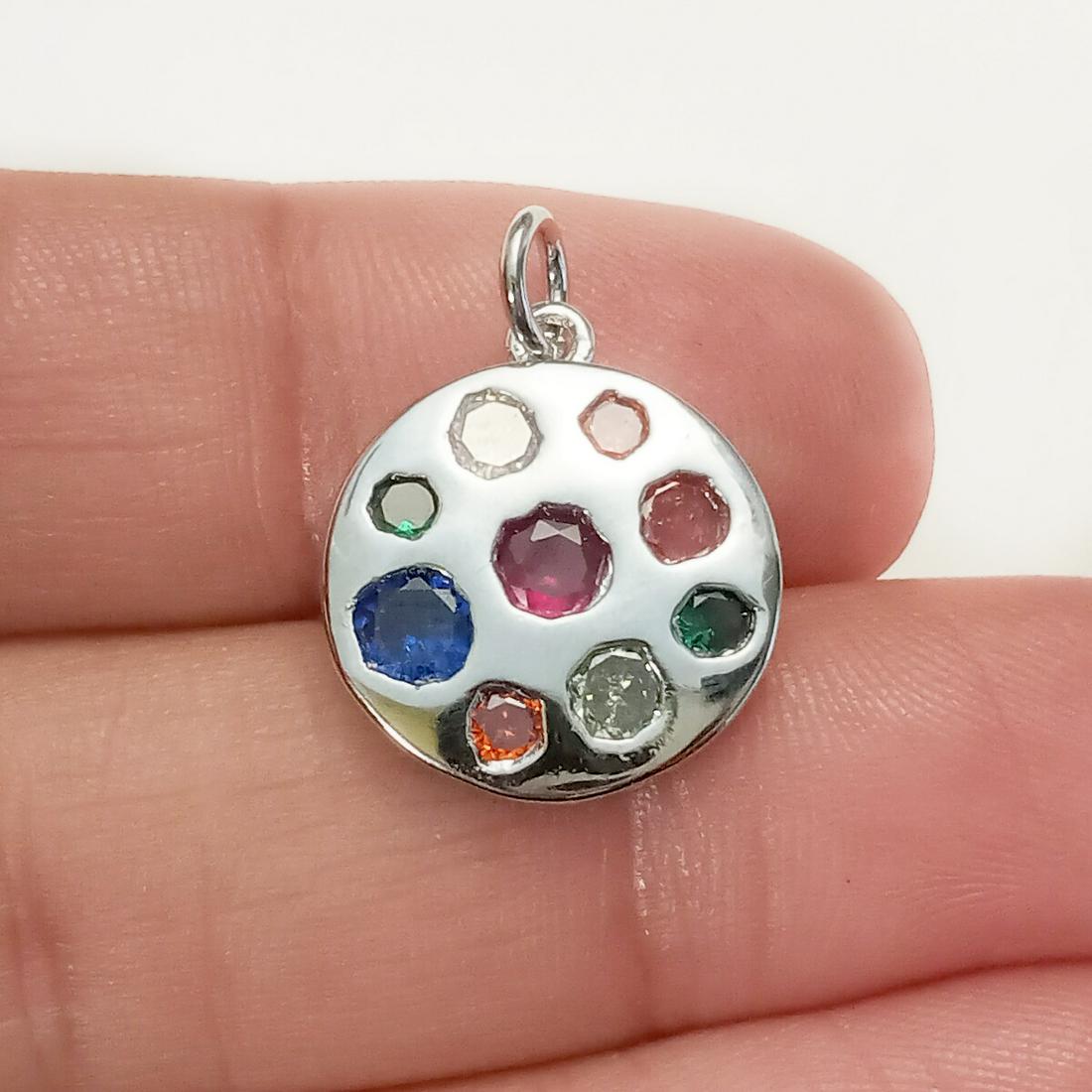 Silver tone multicolor CZ round shape pendant charm (1 of 3)